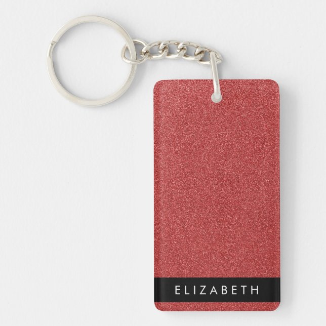 Red Glitter, Glitter Background, Your Name Key Ring (Front)