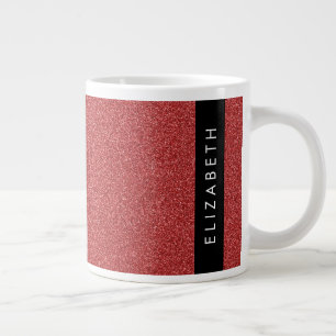 Red Glitter, Glitter Background, Your Name Large Coffee Mug