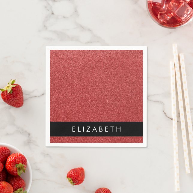 Red Glitter, Glitter Background, Your Name Napkin (Insitu)