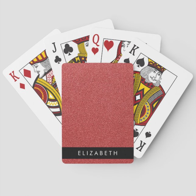Red Glitter, Glitter Background, Your Name Playing Cards (Back)