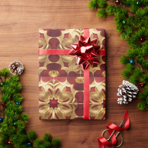 Red Glitter Gold Flower Art Wrapping Paper
