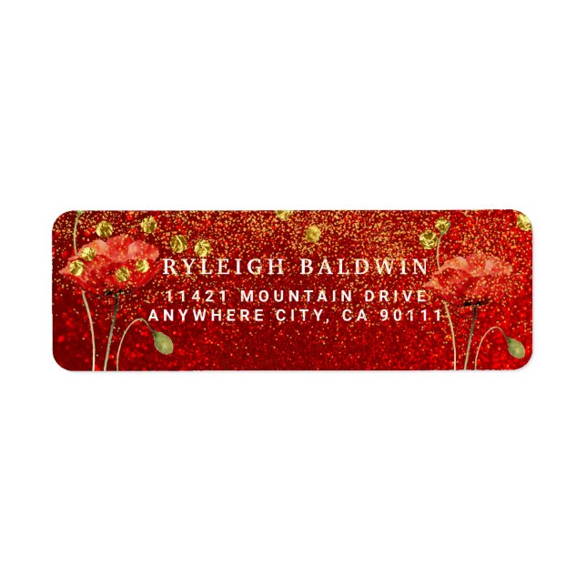 Red Glitter Gold Magic Sand Return Address Label (Front)
