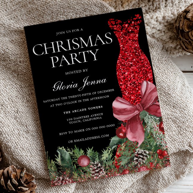 Red Glitter Gown Festive Christmas Party Invitation (Creator Uploaded)