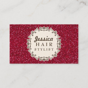 Red Glitter Hair Stylist Appointment Cards
