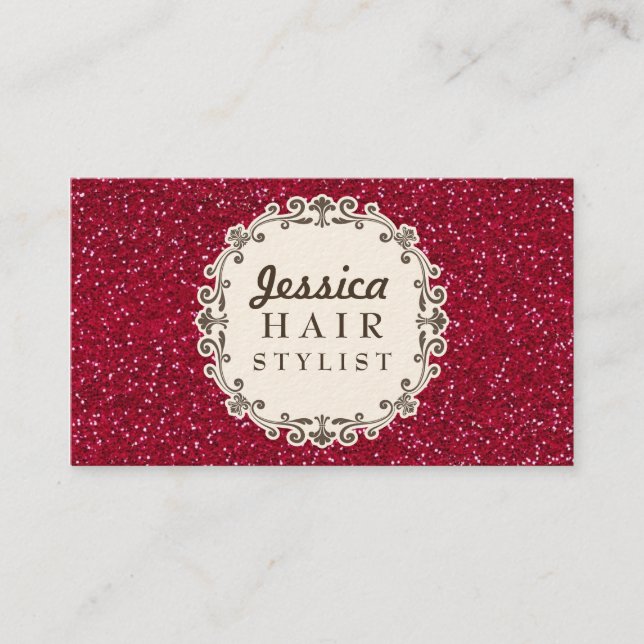 Red Glitter Hair Stylist Appointment Cards (Front)