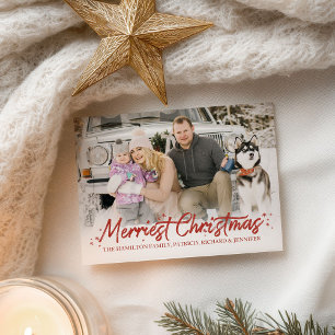 Red Glitter Handwritten Photo Merriest Christmas Postcard