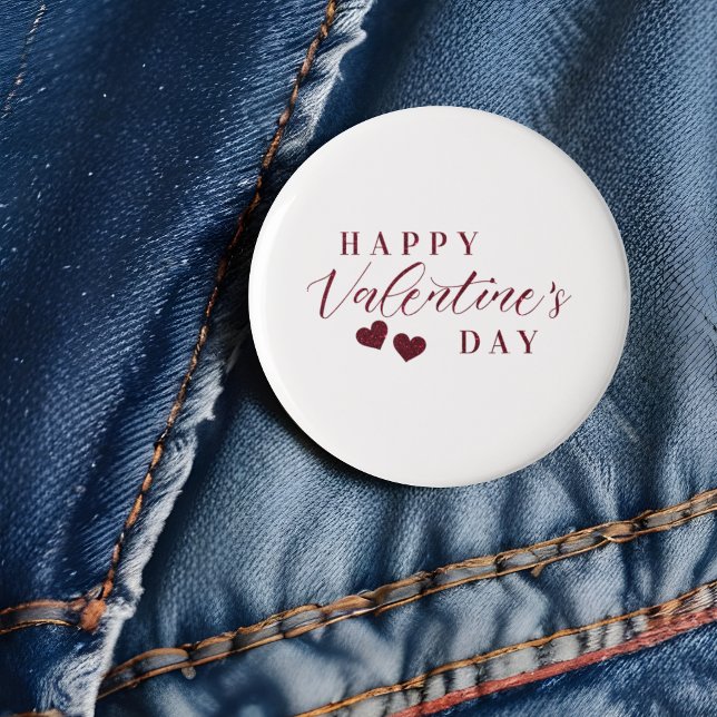 Red Glitter Happy Valentine's Day Hearts 3 Cm Round Badge (Red Glitter Happy Valentine's Day Hearts button.)
