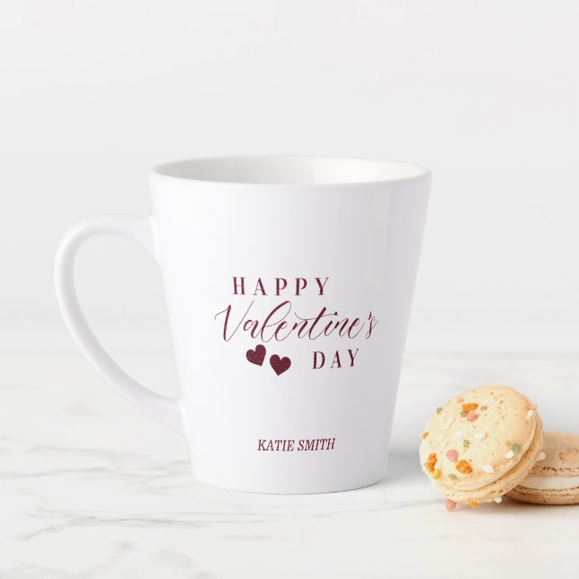 Red Glitter Happy Valentine's Day Hearts Latte Mug (In Situ)