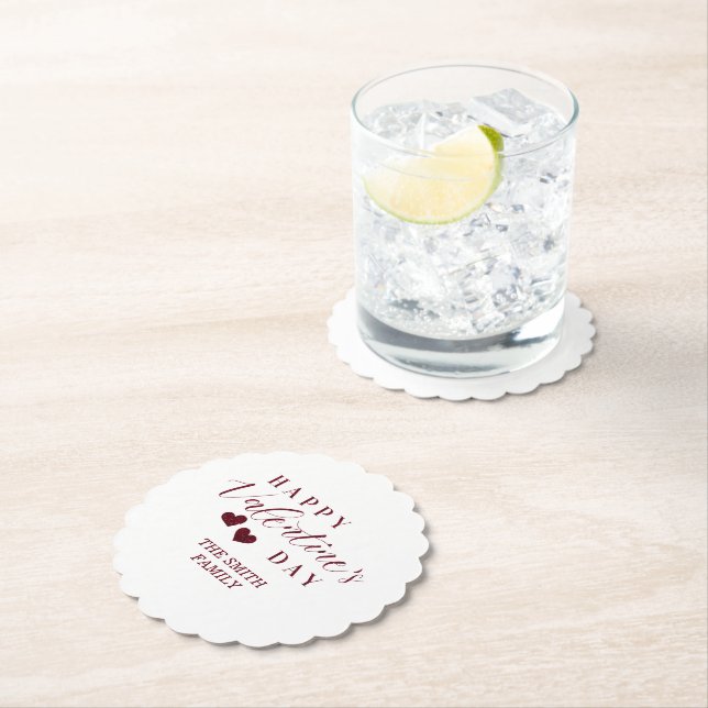 Red Glitter Happy Valentine's Day Hearts Paper Coaster (Insitu)