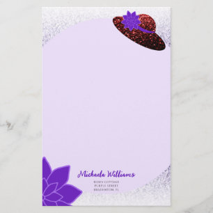 Red glitter hat purple lavender paper stationery