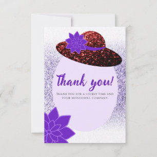 Red glitter hat purple lavender thank you card