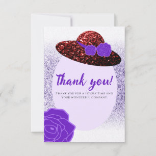 Red glitter hat purple lavender thank you card