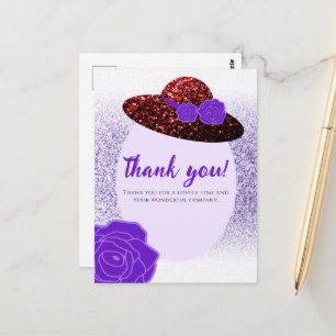 Red glitter hat purple lavender Thank you Postcard