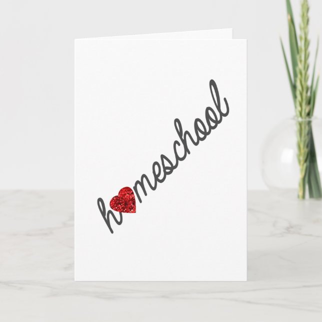 Red Glitter Heart Homeschool Greeting Card (Front)