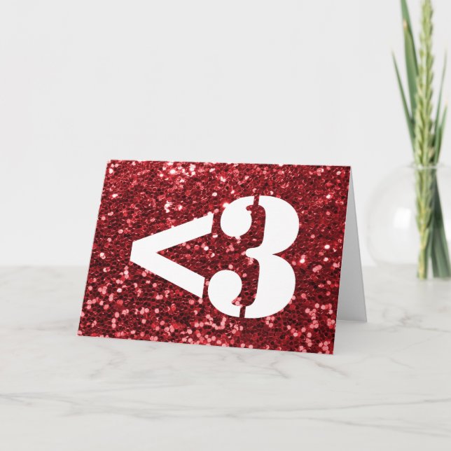 Red Glitter Heart Love Emoji Holiday Card (Front)