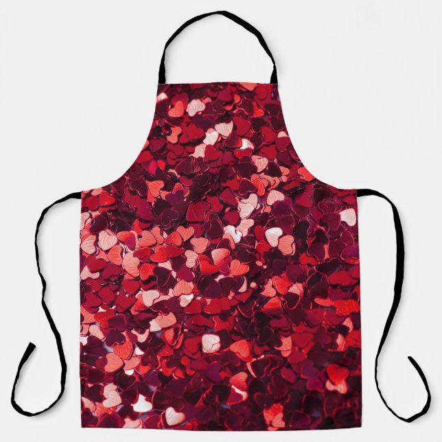 Red Glitter Heart: Minimalist Texture. Apron (Front)
