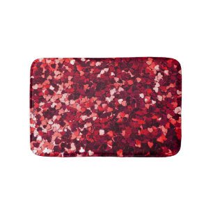 Red Glitter Heart: Minimalist Texture. Bath Mat