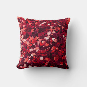 Red Glitter Heart: Minimalist Texture. Cushion