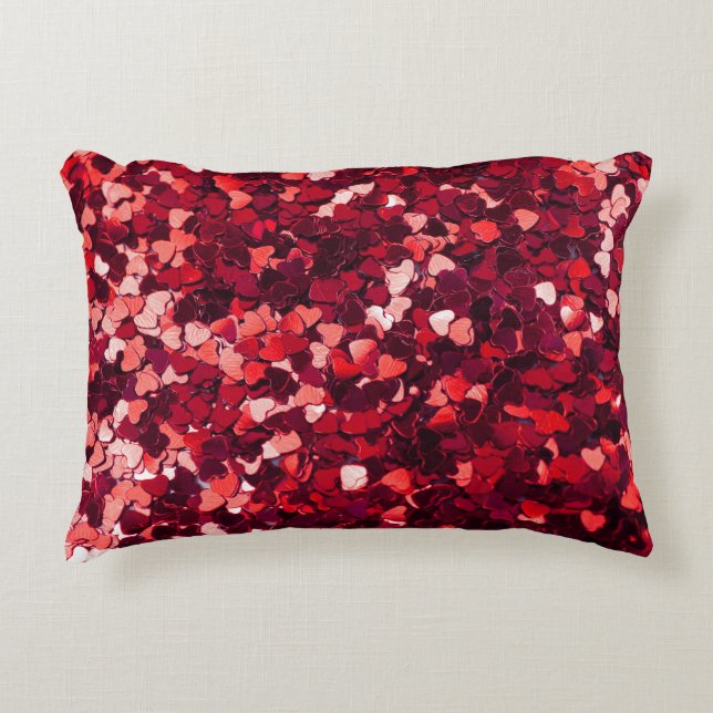 Red Glitter Heart: Minimalist Texture. Decorative Cushion (Front)