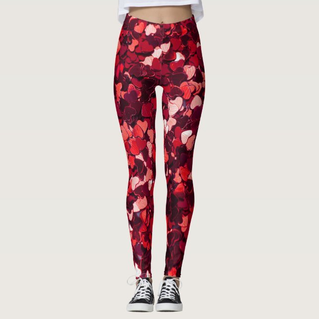 Red Glitter Heart: Minimalist Texture. Leggings (Front)