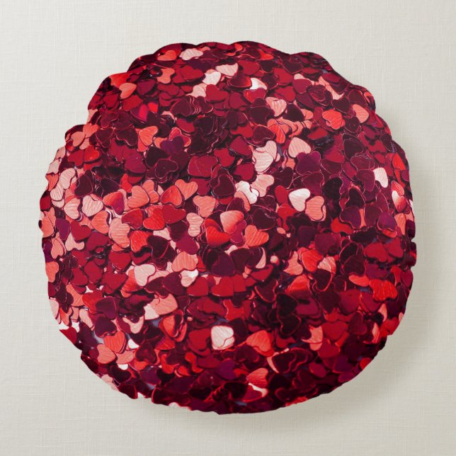 Red Glitter Heart: Minimalist Texture. Round Cushion (Front)