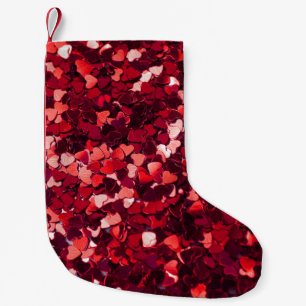 Red Glitter Heart: Minimalist Texture. Small Christmas Stocking