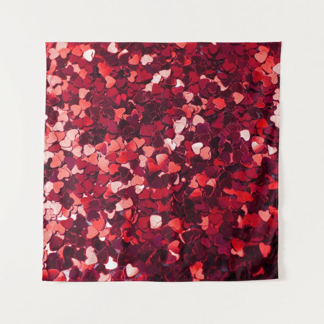 Red Glitter Heart: Minimalist Texture. Tapestry (Front)