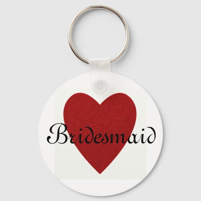Red Glitter Heart Personalised Bridesmaid Key Ring (Front)