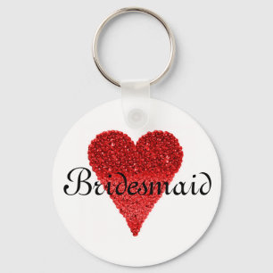 Red Glitter Heart Personalised Bridesmaid Key Ring