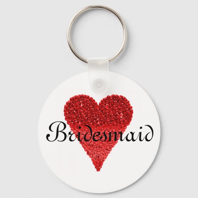 Red Glitter Heart Personalised Bridesmaid Key Ring (Front)