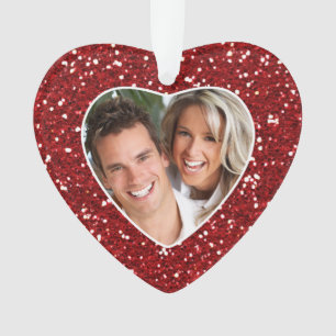 Red Glitter Heart Photo Frame Custom Christmas Ornament