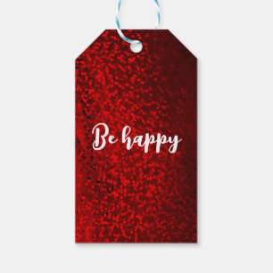 red glitter heart sticker Be happy Gift Tags