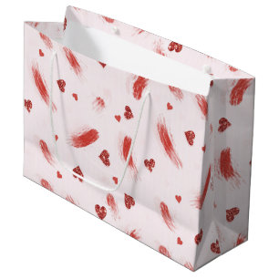 Red Glitter Heart Streaks Birthday Love Large Gift Bag