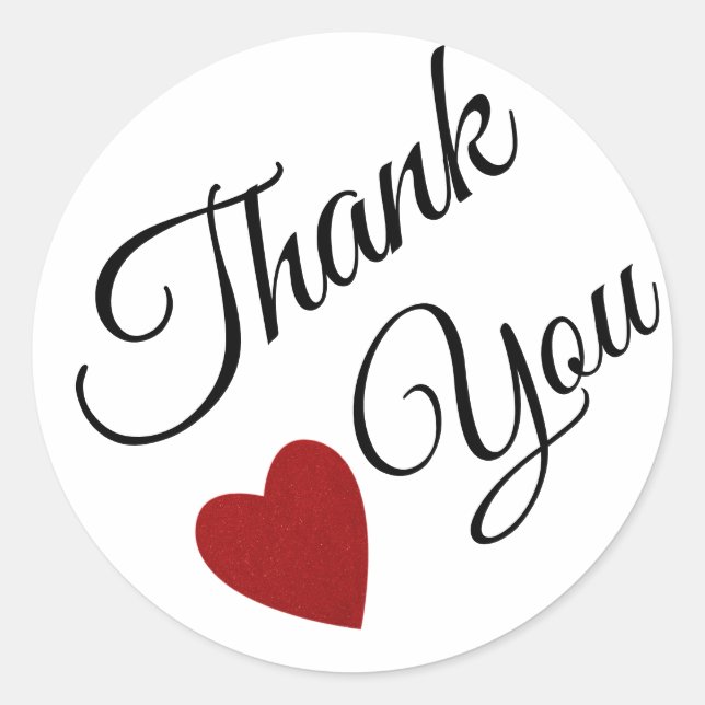 Red Glitter Heart Thank You Classic Round Sticker (Front)