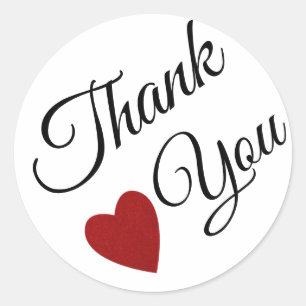 Red Glitter Heart Thank You Classic Round Sticker