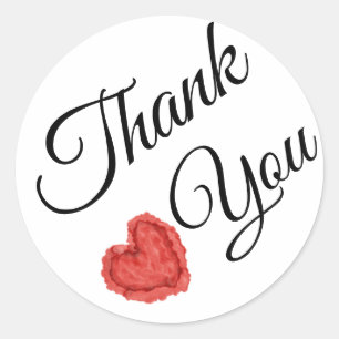 Red Glitter Heart Thank You Classic Round Sticker