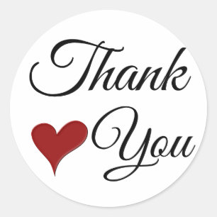 Red Glitter Heart Thank You Classic Round Sticker