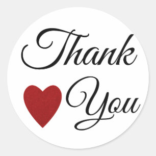Red Glitter Heart Thank You Classic Round Sticker