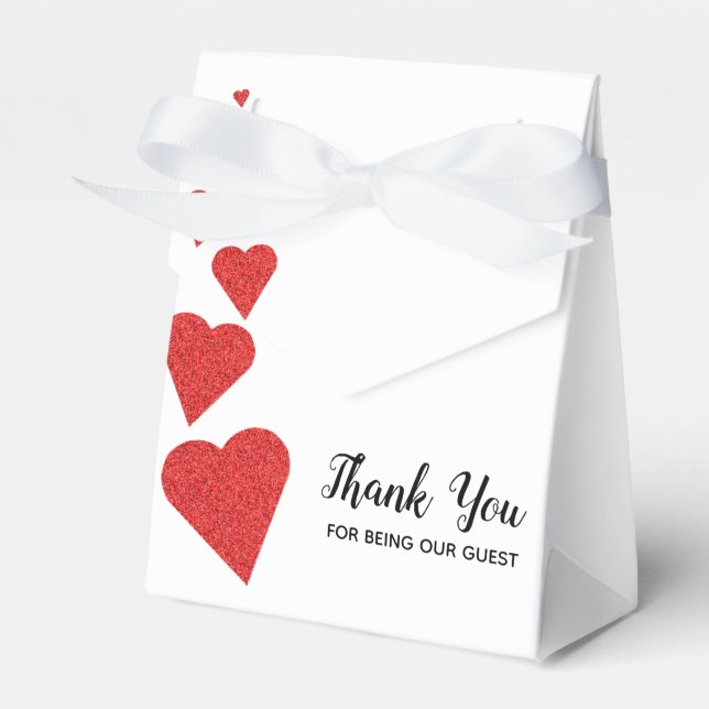 Red Glitter Hearts Favor Box (Front Side)