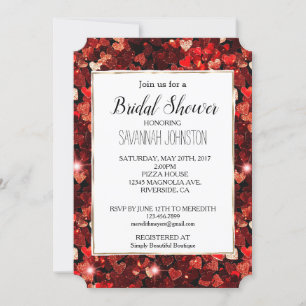 Red Glitter Hearts Invitation