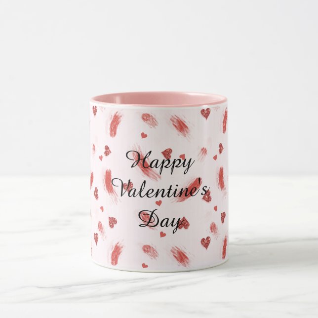 Red Glitter Hearts Streaks Valentine's Day Mug (Center)