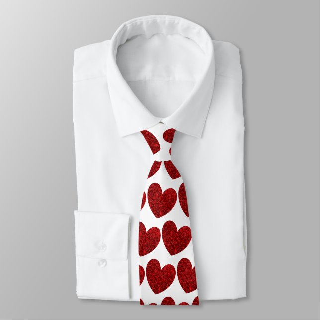 Red Glitter Hearts Tie (Tied)