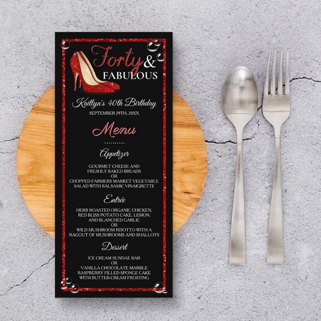 Red Glitter Heels | 40 & Fabulous Birthday Menu (Creator Uploaded)