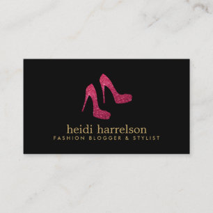 Red Glitter Heels Boutique Fashion Stylist Black Business Card