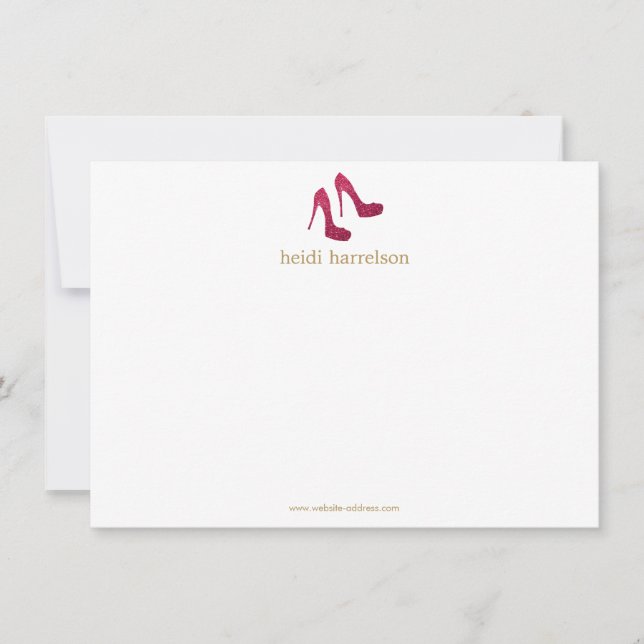 Red Glitter Heels Boutique Flat Notecard (Front)