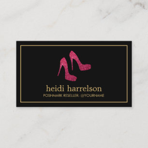 Red Glitter Heels Boutique, Postmark Seller Black Business Card