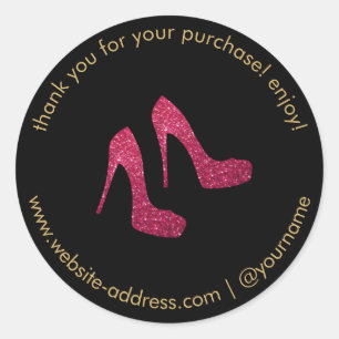 Red Glitter Heels Boutique, Postmark Seller Black Classic Round Sticker