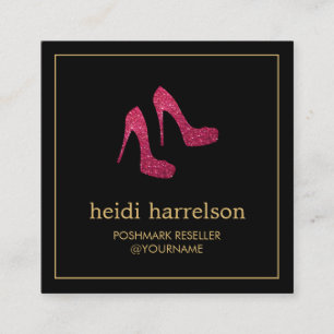 Red Glitter Heels Boutique, Postmark Seller Black Square Business Card