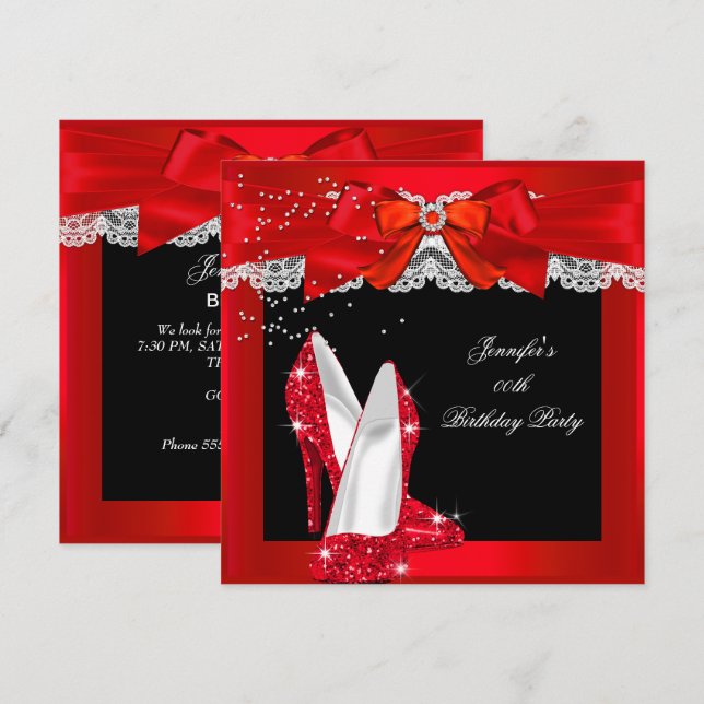 Red Glitter High Heel Shoe Birthday Party Invitation (Front/Back)