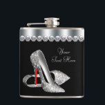 Red Glitter High Heel Shoes Hip Flask<br><div class="desc">Beautiful diamonds, black and red sole high heel shoe flask. You can add text and change the background colour on this elegant black and red flask. This red and black glitter high heel shoe custom designed liquor flask makes a great gift and is easily customised with optional text, background colour,...</div>